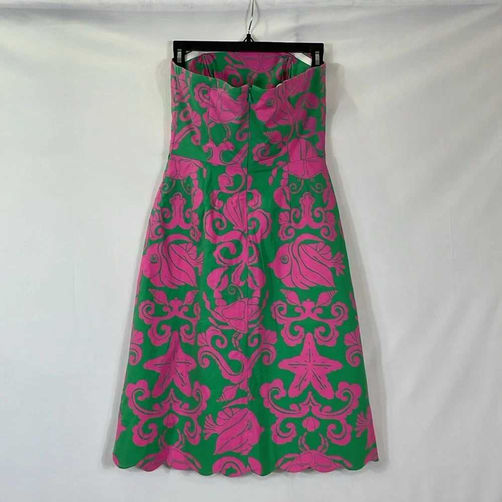 Lilly Pulitzer Strapless Sienna Dress Size 2 Vintage Pink Green Sea Life EUC - Picture 4 of 16